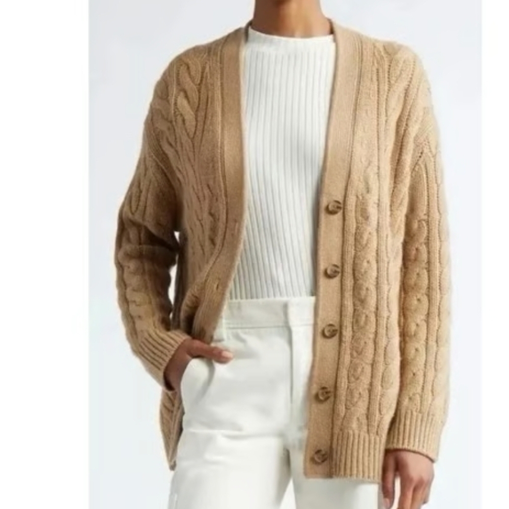 Vince Wool Cashmere Cable Cardigan Size Small Beige